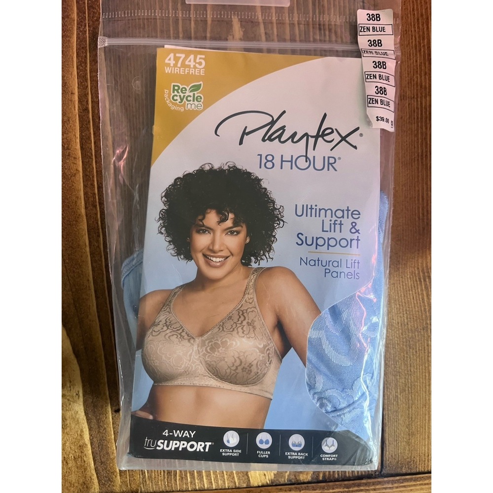 Playtex 18 Hour Bra #4745 Ultimate Lift Support Natural Lift Panels 38B Blue 072